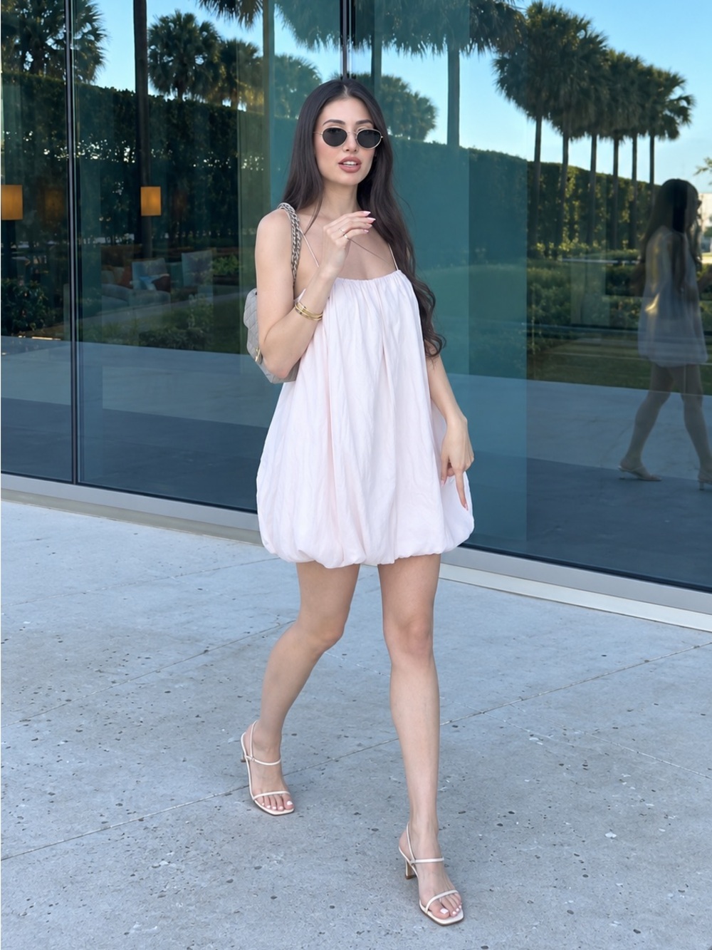 ZARA BNWT NYLON BALLOON MINI DRESS. CHALK PINK 2598/356/626